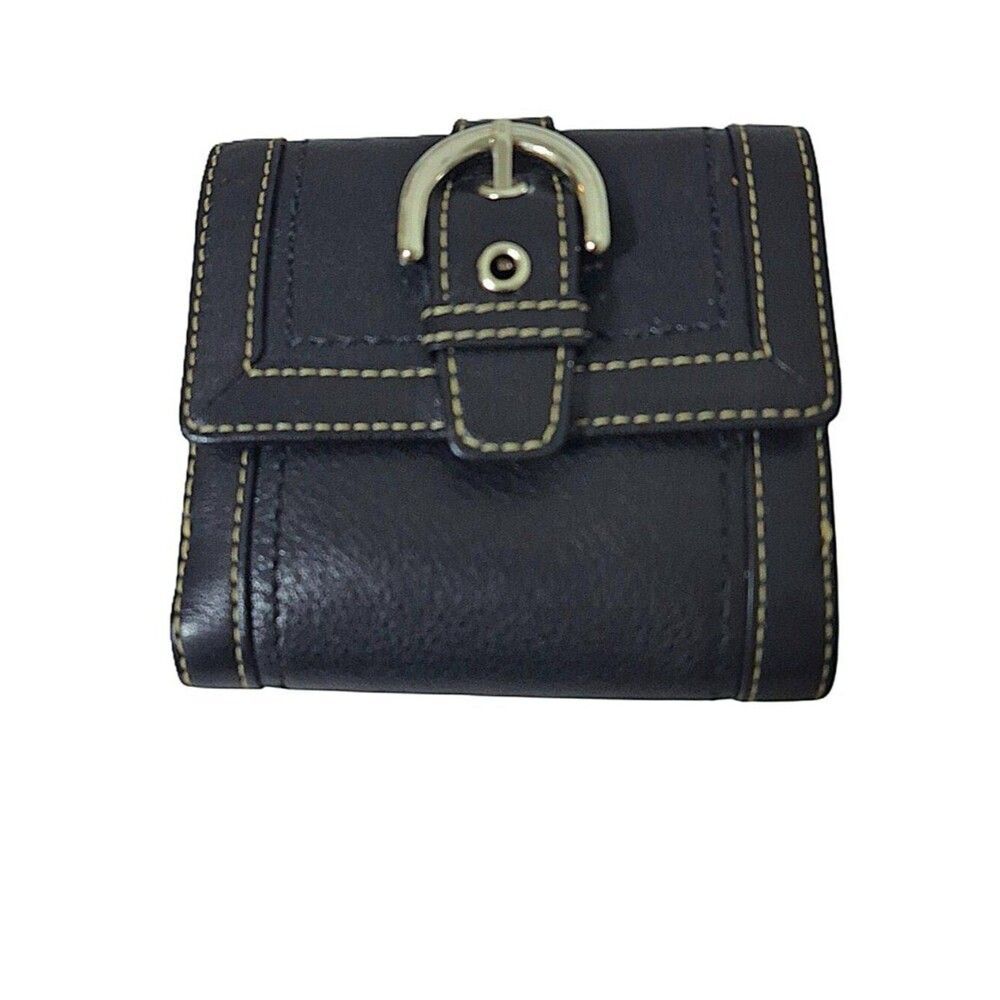 Coach Soho Women's Bifold Wallet Black Leather Tan Interior Buckle Snap